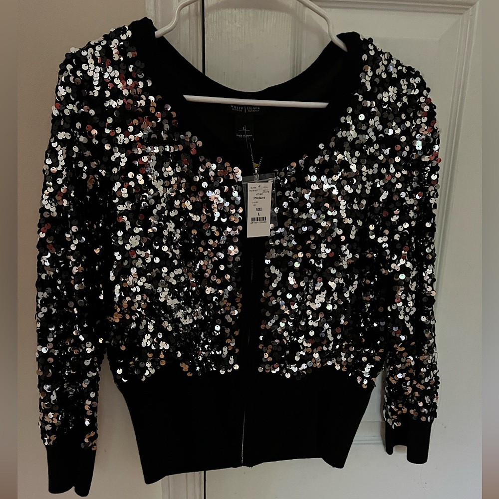 White Black House Market , black sequined blouse.